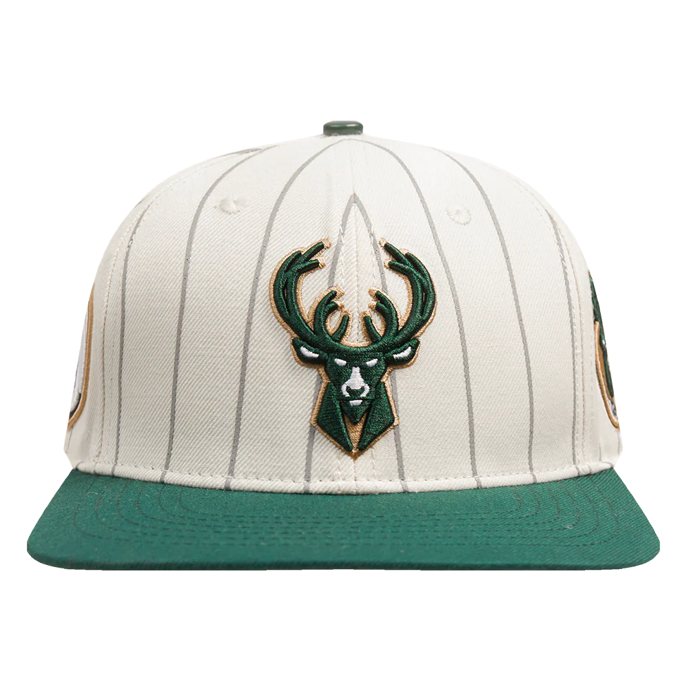 NBA MILWAUKEE BUCKS PINSTRIPE RETRO CLASSIC LOGO WOOL SNAPBACK